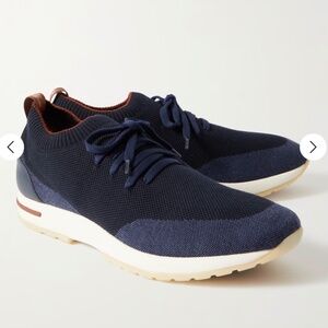 LORO PIANA 360 Flexy Walk Leather-Trimmed Knitted Wool Sneakers Size 43 Navy